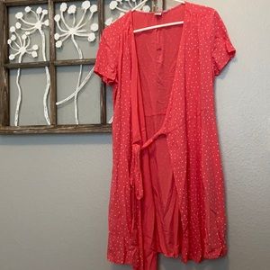 Pink polka dot wrap dress